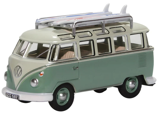 Oxford Diecast 76VWS005 VW T1 Samba Bus/Surfboards Turquoise/Blue White